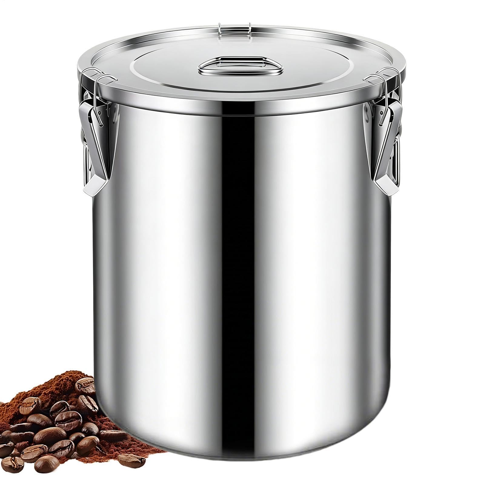 Contenedores de alimentos de acero inoxidable – 6L 20 cm | A prueba de fugas de almacenamiento aéreo con miembros | Contenedor de almacenamiento de alimentos para arroz, grano, cereal, azúcar