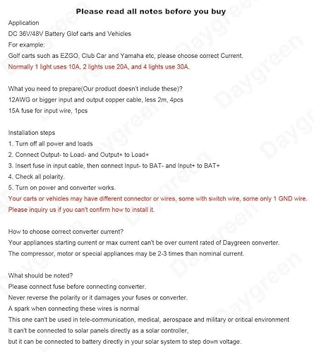 Miniatura 7 de Gofotu DC-DC 36V 48V a 12V 20A Impermeable Golf CART Reductor de Voltaje Convertidor 240W Regulador de Potencia con Fusible
