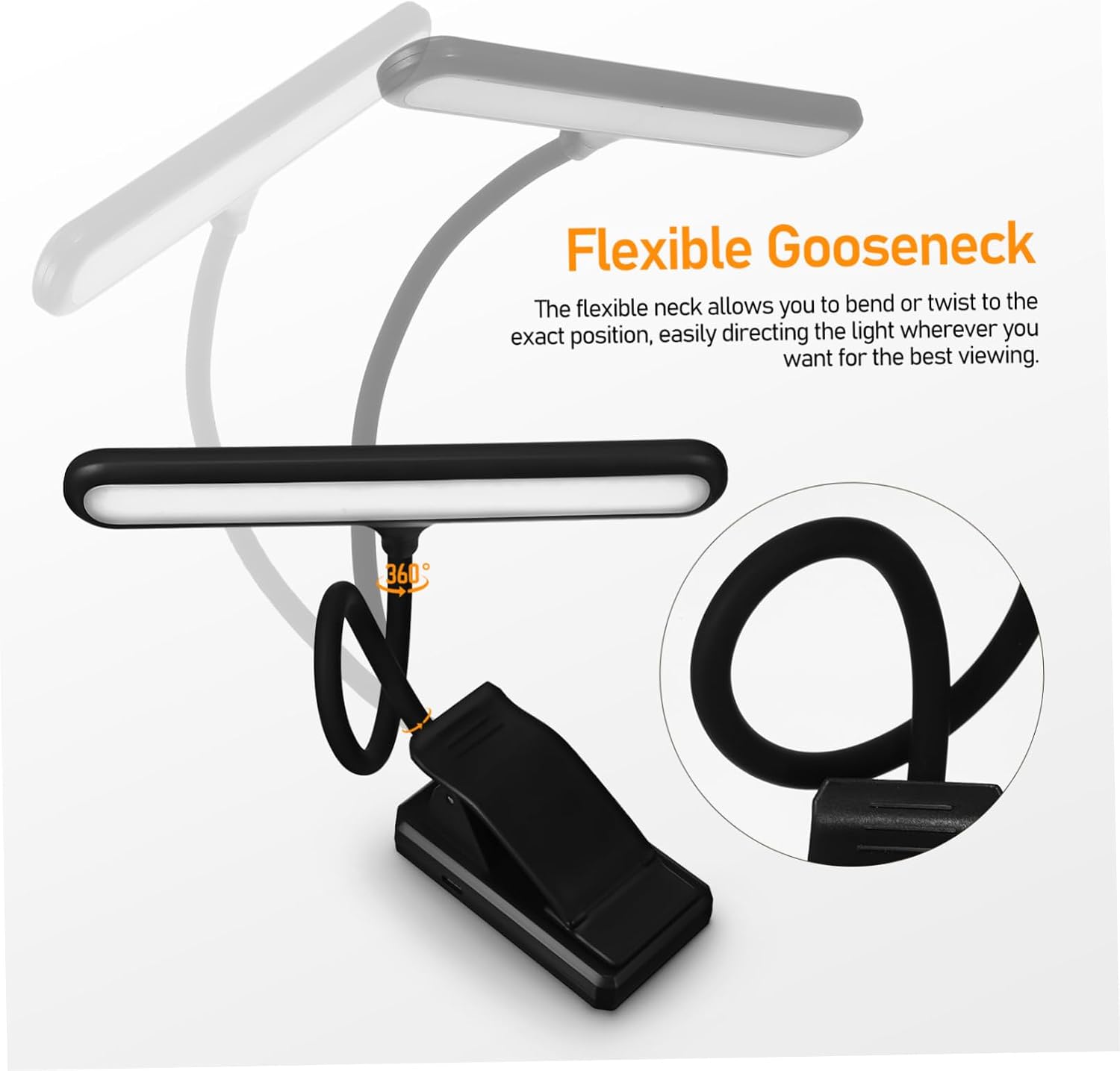 Adjustable Clip-On LED Piano Light USB Charging 6 Brightness Levels Eye Protection for Music Stand and Reading