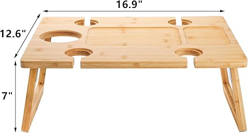 Miniatura 3 de Peohud Mesa Portátil de Picnic para Vino, Mesa Plegable de Picnic para Champán y Aperitivos, Mesa de Picnic Exterior de Madera con Soporte para