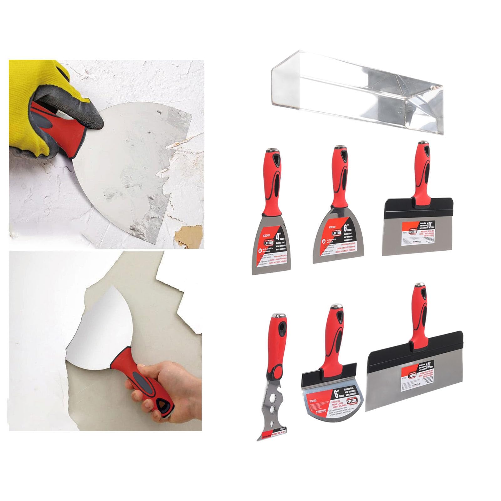 Kit de Herramientas Manuales para Paneles de Yeso con Bandeja de Barro de 16 Pulgadas, Herramientas de Cinta de Masilla de Acero Inoxidable para Reparación de Paredes, Acabado