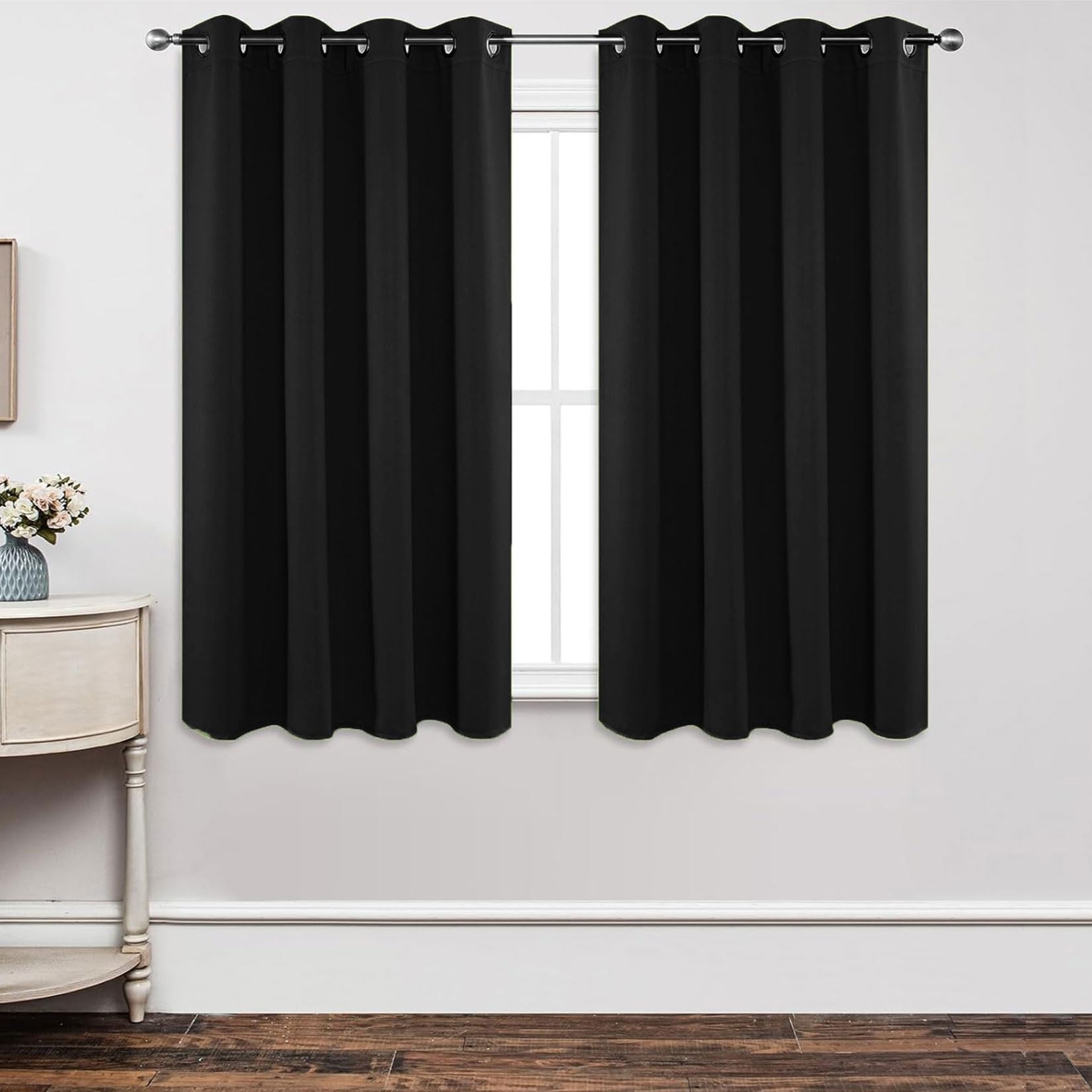 Rideaux occultants 150x190 cm lot de 2 en polyester noir pour fenêtres de chambre