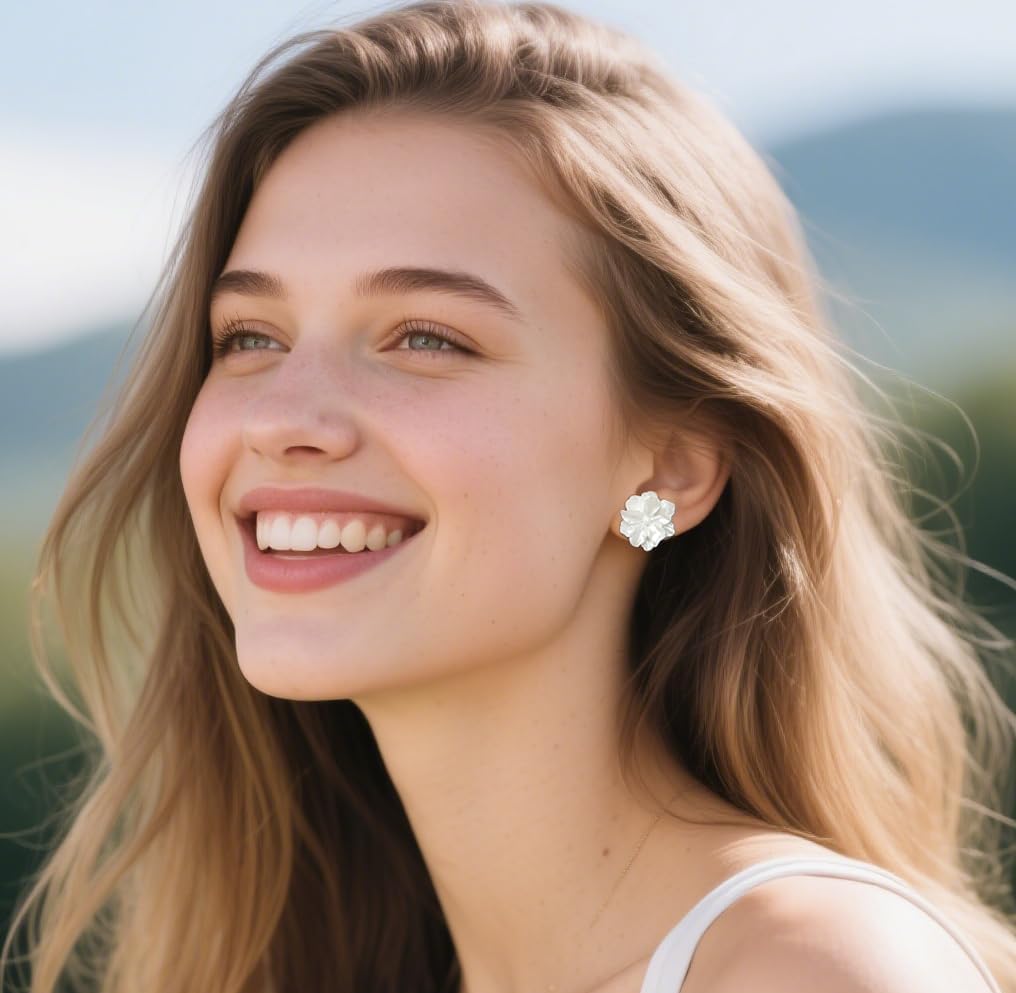 925 Sterling Silver Flower Stud Earrings for Women Teens Charming Flower Earrings Studs Hypoallergenic - Image 3