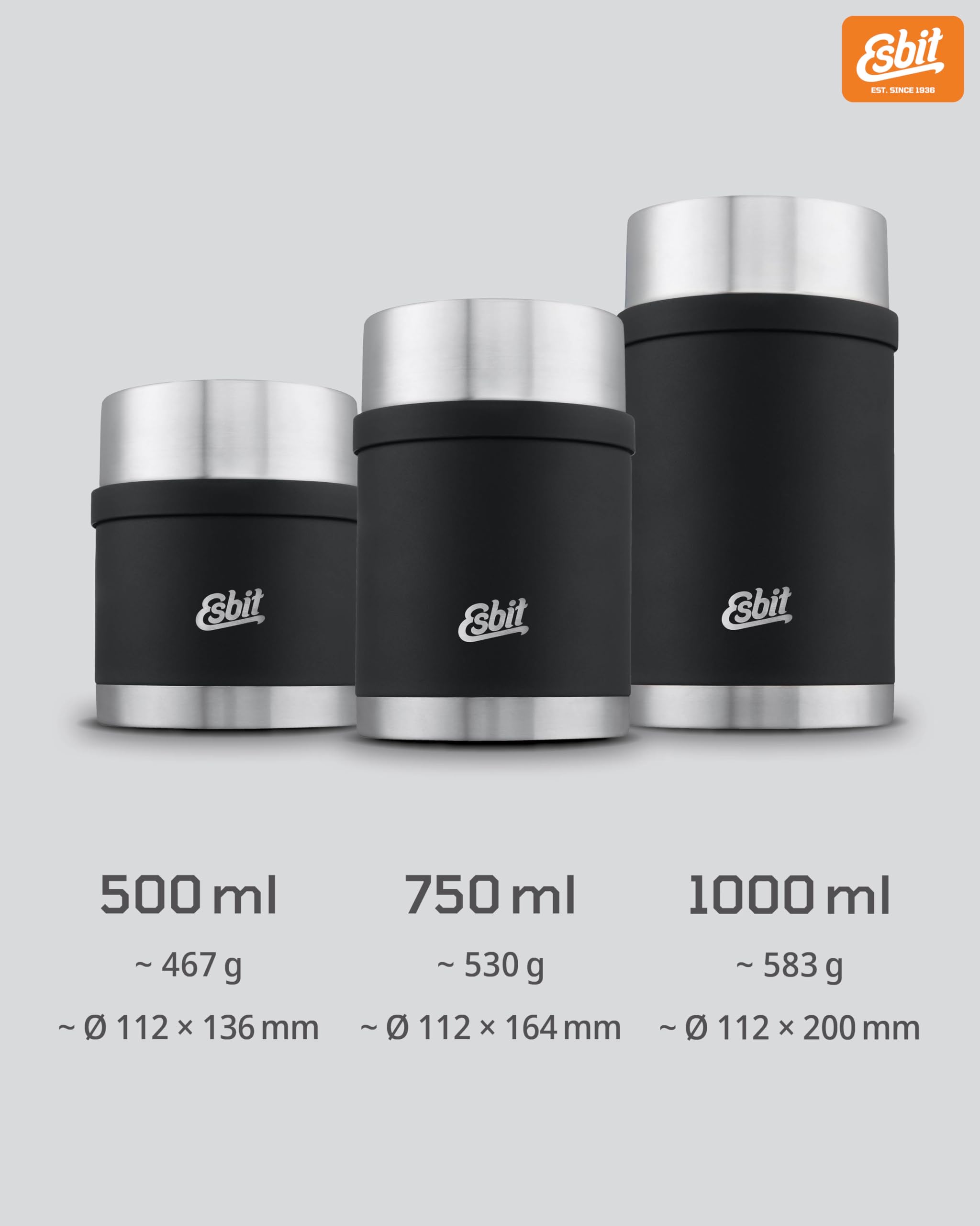 Esbit Thermobehälter Sculptor für Essen - Warmhaltebehälter 750 ml in Schwarz - aus Edelstahl für warme und kalte Speisen