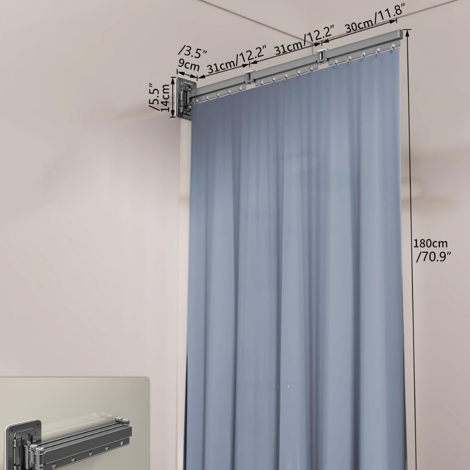 Cortina de Ducha retráctil Resistente y Plegable con riel de aleación de Aluminio extraíble para baño Esquina bañera y hogar 3 Pliegues.