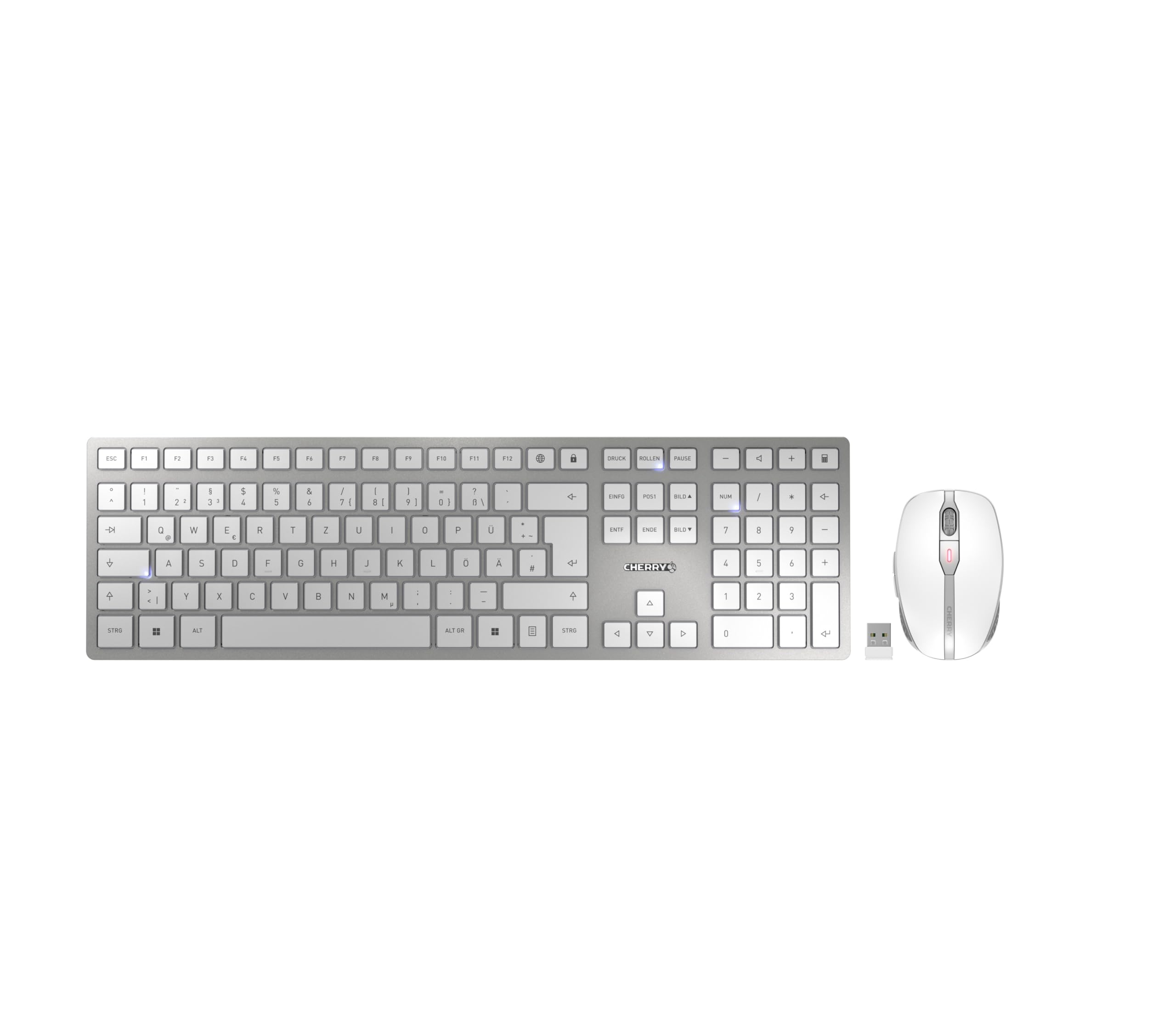 Y Cherry Desktop DW 9100 Slim [DE] WL AES Silver BT Lithium Akku - wochenlange Nutzung ohne Aufladung