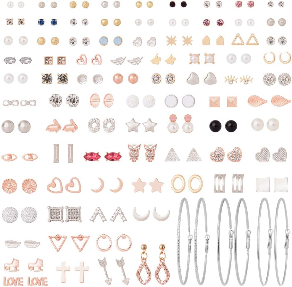 OATHYAN87 Pairs Assorted Stud Earrings Fashion Earrings for Women Girls Stud Earrings Set Hypoallergenic Faux Pearl Flower Heart Earring Sets
