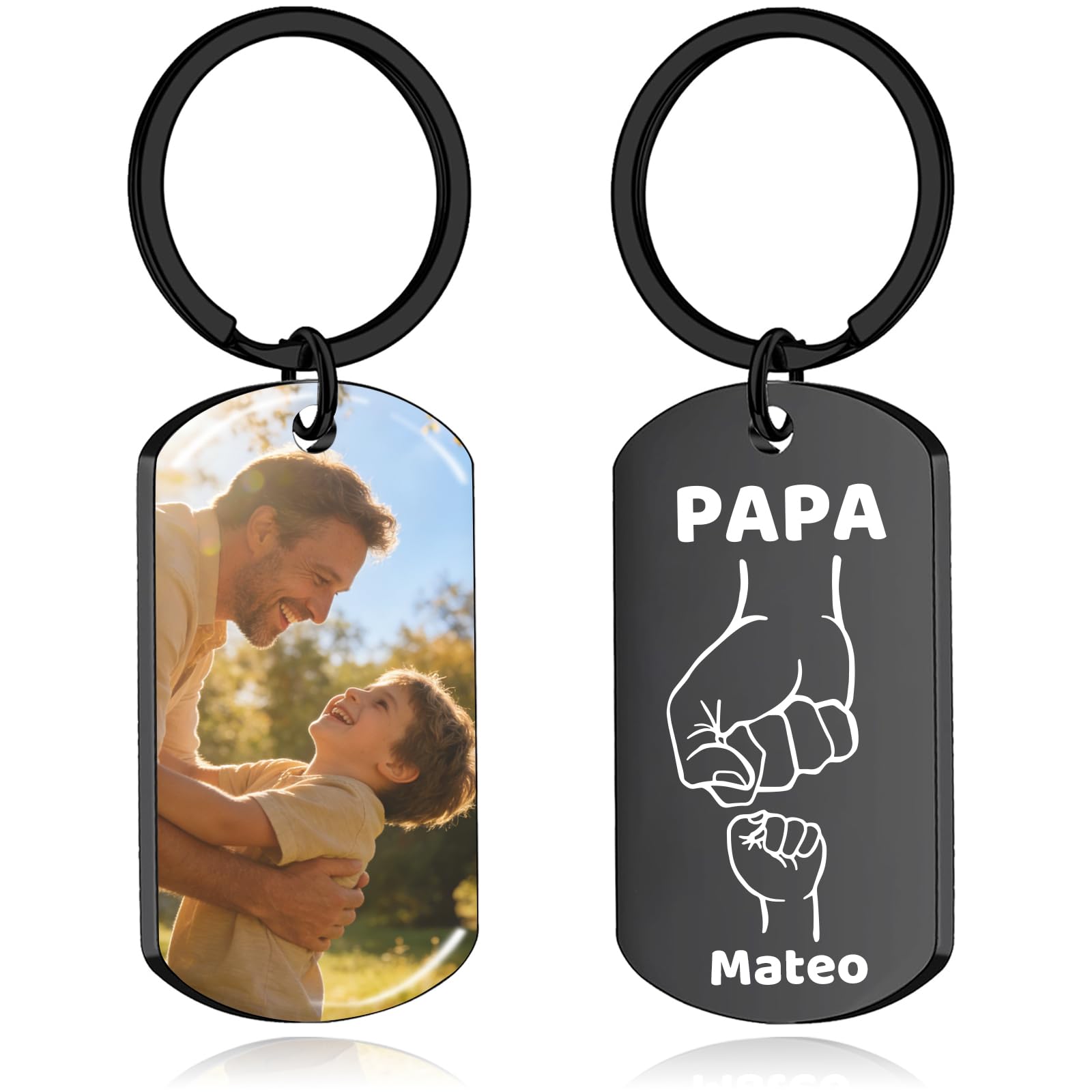 llaveros Personalizados Para el Día Del Padre, Día Del Padre Regalos, llavero Personalizado con Foto Grabada a Aoble Cara, Regalos Personalizados Para Papá - 1