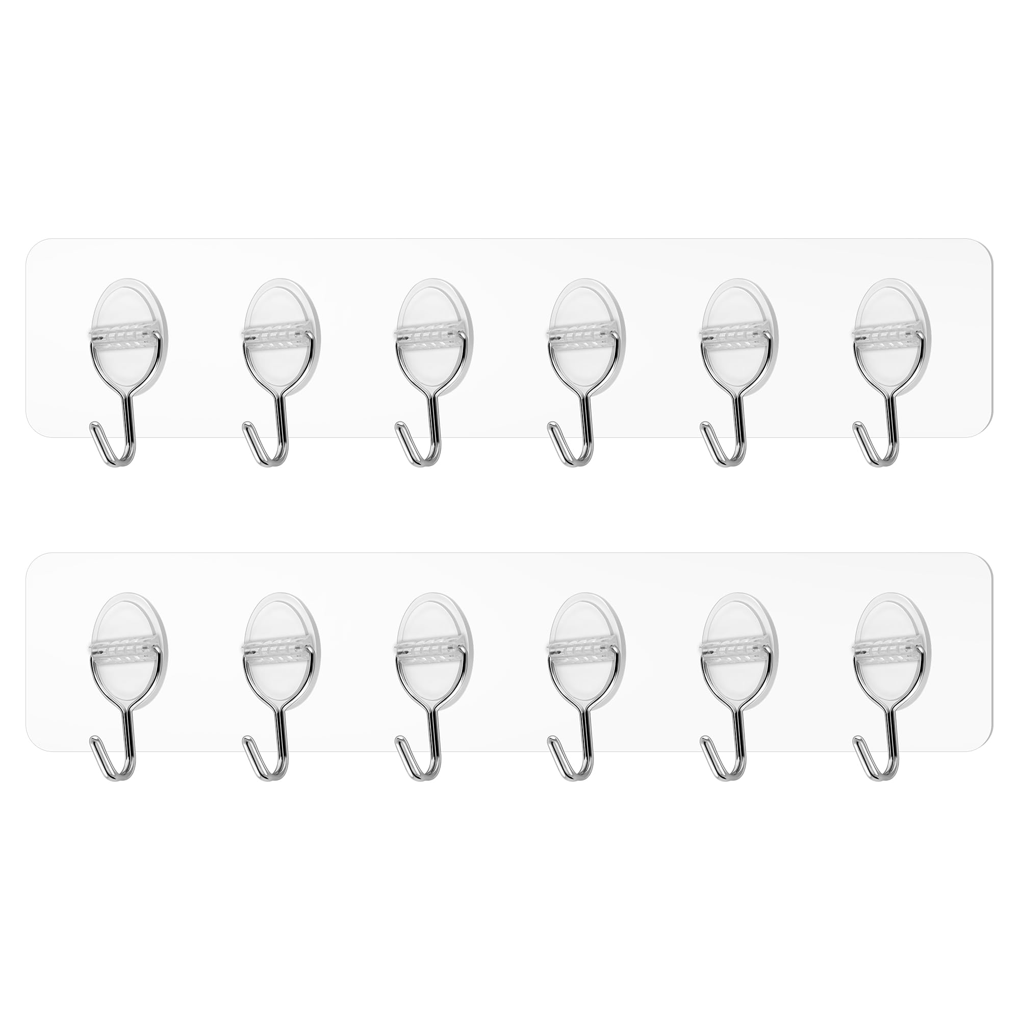 2 PCS Adhesive Wall Hooks for Hanging Sticky Clear Heavy Duty Hangers with 6 Stainless Hooks without Nails