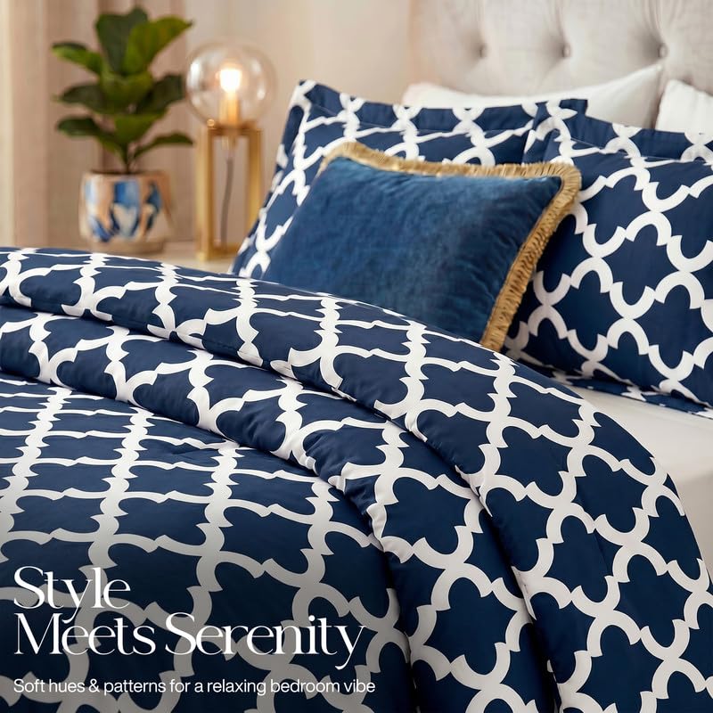 Image of Utopia Bedding 3 Pc Queen Comforter Set, Printed Comforter, Navy