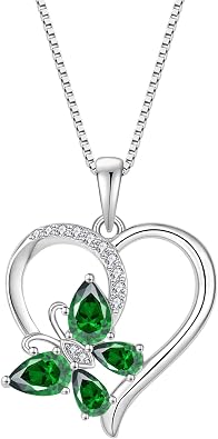 Heart Butterfly Necklace for Women 925 Sterling Silver Birthstone Jewelry | Rocayi Butterfly Necklace for Women 925 Sterling Silver Love Heart Pendant Birthstone Jewelry for Women, Hypoallergenic