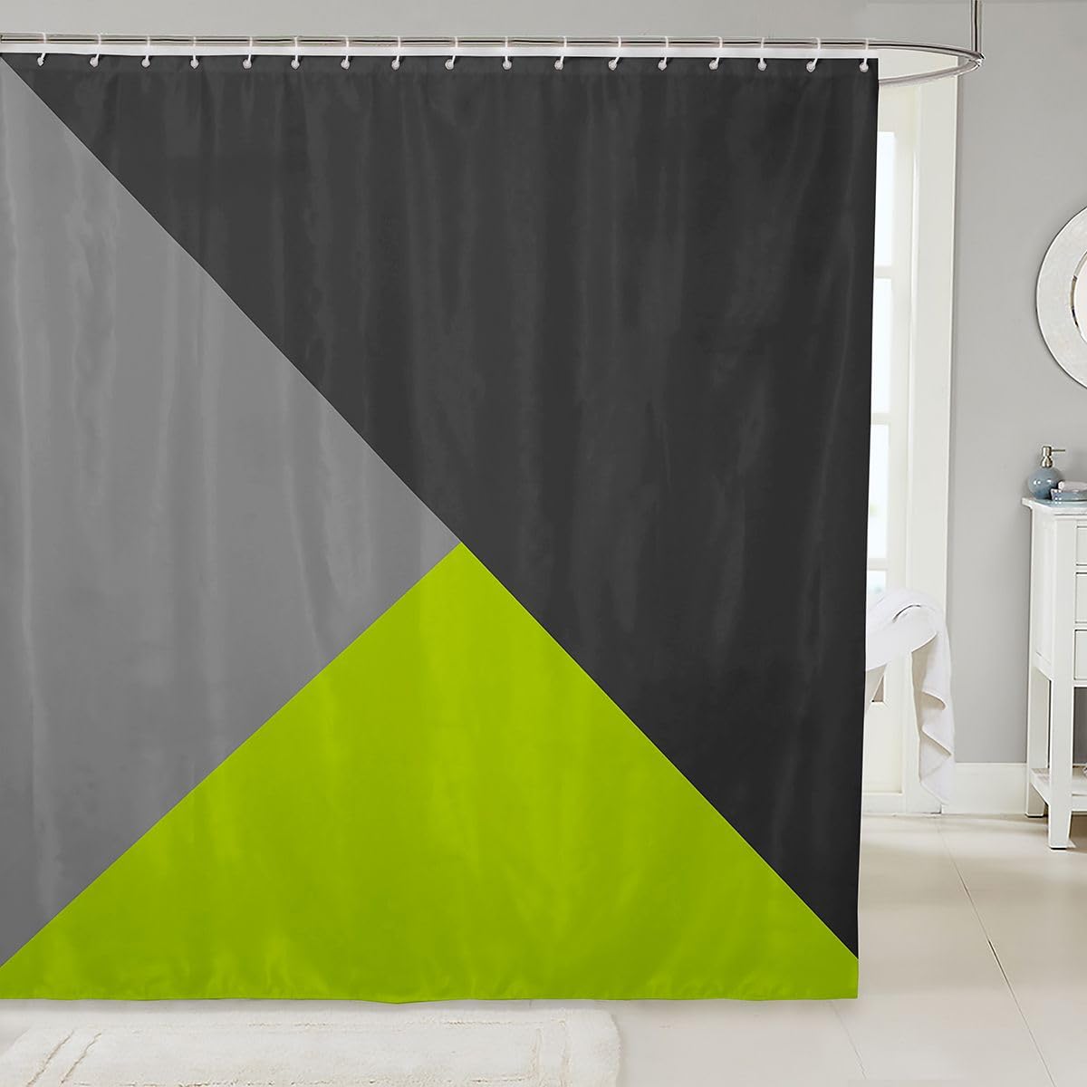 Erosebridal Lime Green and Gray Bathroom Curtain Patchwork Shower Curtain Geometric Triangle Pattern Bath Curtain Farmhouse Room Decor,Soft Microfiber