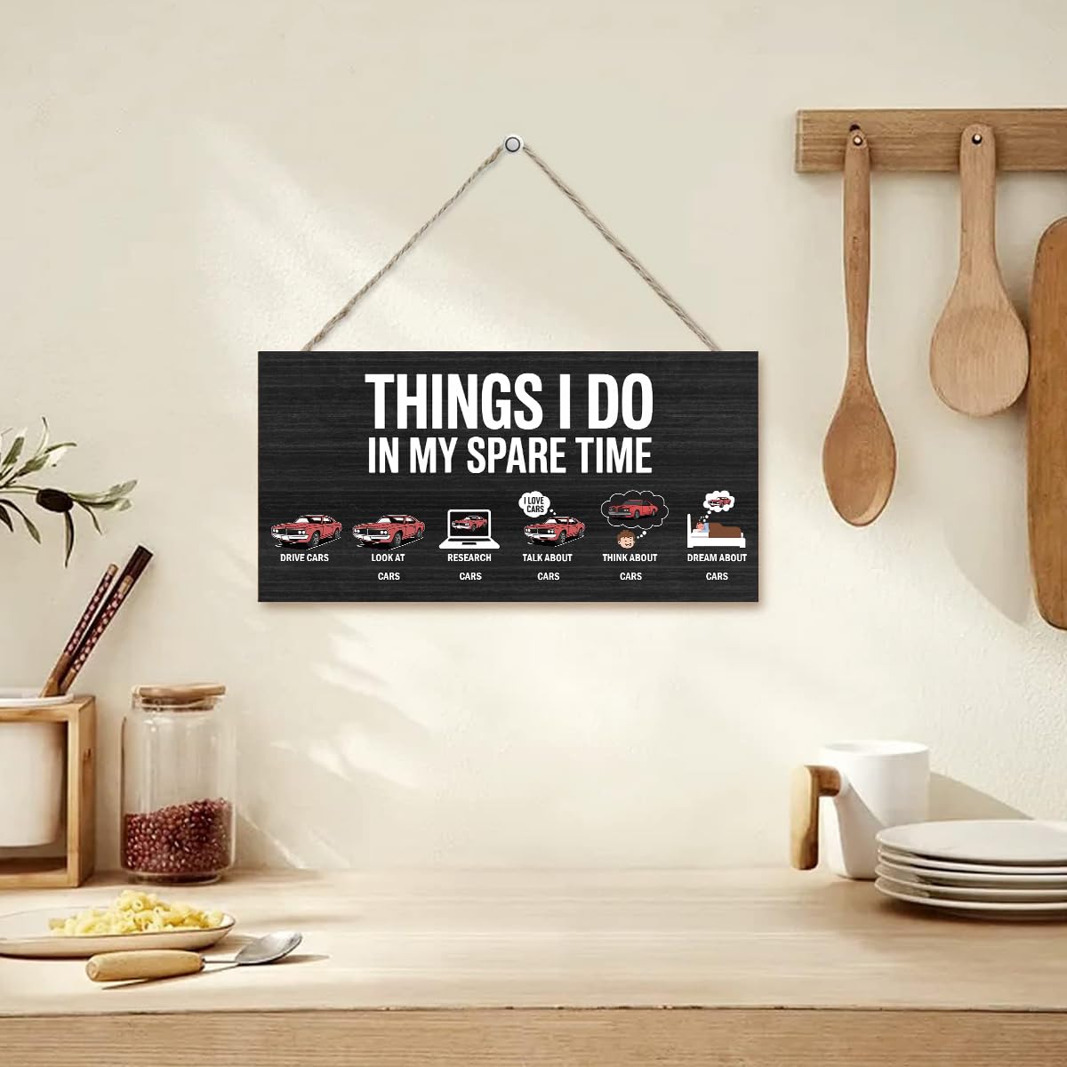 Things I Do In My Spare Time,Hanging Guy Car Enthusiast Wooden Signs, Office Wall Decor, Funny Humorous Home Decor Signs Suitable For Gifts To Colleagues And Friends 12 x 6 inch
