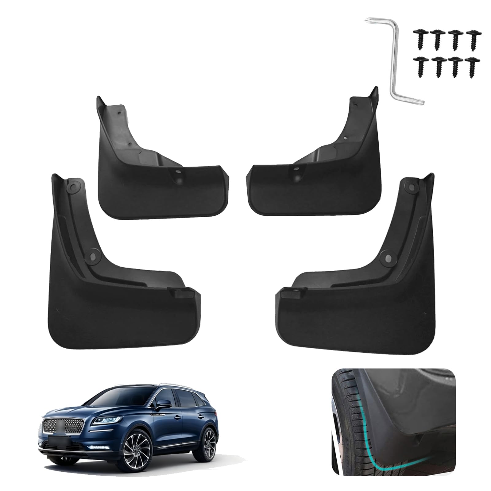 Custom Fit for Mud Flaps 2024 2025 2026 Lincoln Nautilus Mud Splash Guard Front and Rear 4-PC Set