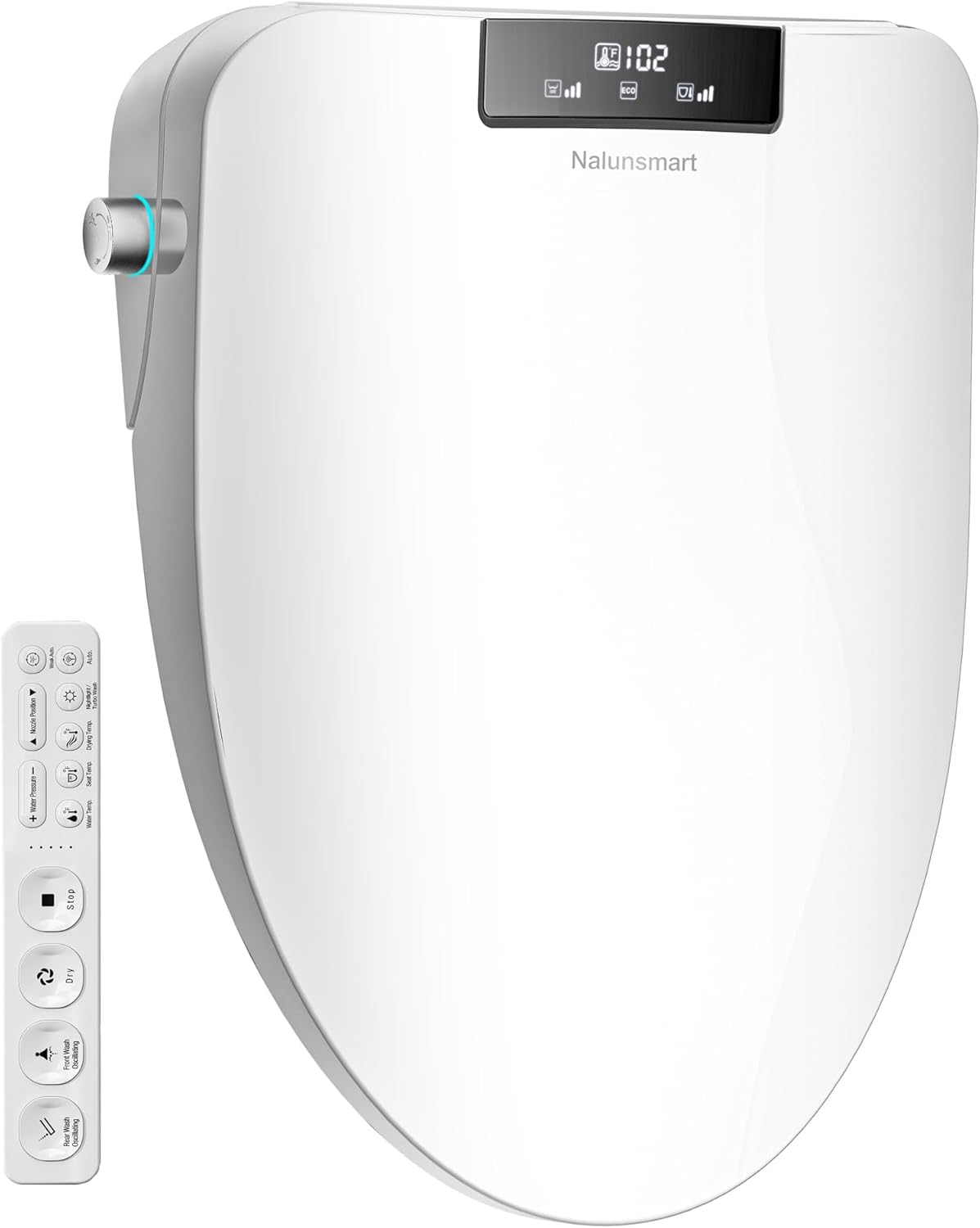 Toilet Bidet Seat Elongated, Smart Toilet Seat Bidet with Dryer and Warm Water, Electronic Heated Toilet Seat Temperature Adjustable, Front and Rear Oscillation Cleaning, Remote Control