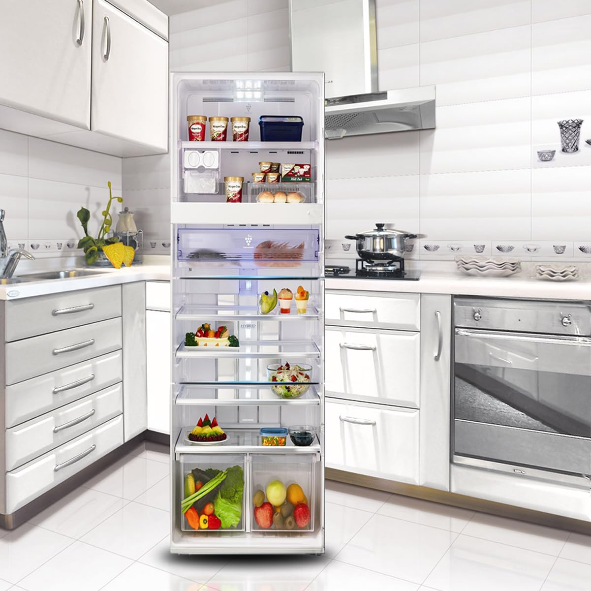 Myxjx Cream Fridge Wrap, Full Covering, Freezer Skins Wall Stickers For Kitchen Decal, Transparent Fruits Ice Vegetables