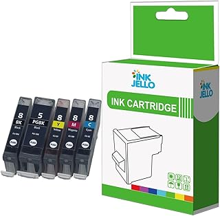 InkJello Ink Cartridge For Printer, Compatible With Canon Pixma iP4200 iP4300 iP4500 iP5100 iP5200 iP5200R iP5300 MP500 MP530 MP600 MP600R MP610 MP800 MP800R MP810 MP830 PGI-5 CLI-8 (BK,C,M,Y 5-Pack)