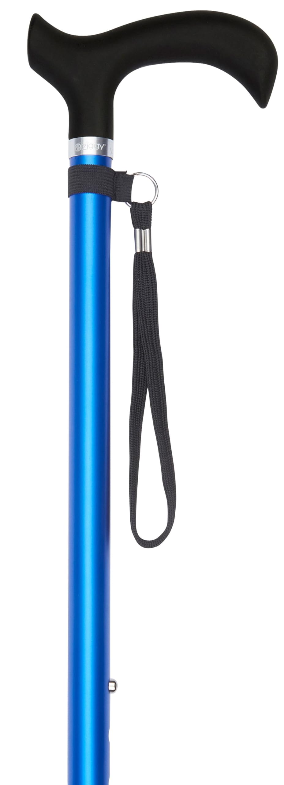 Gehstock Soft Melbourne Blue, Soft-Derbygriff schwarz, Leichtmetall tiefseeblau, verstellbar ca. 86-109 cm, bis 110 Kg, inkl. Tragschlaufe und Gummipuffer