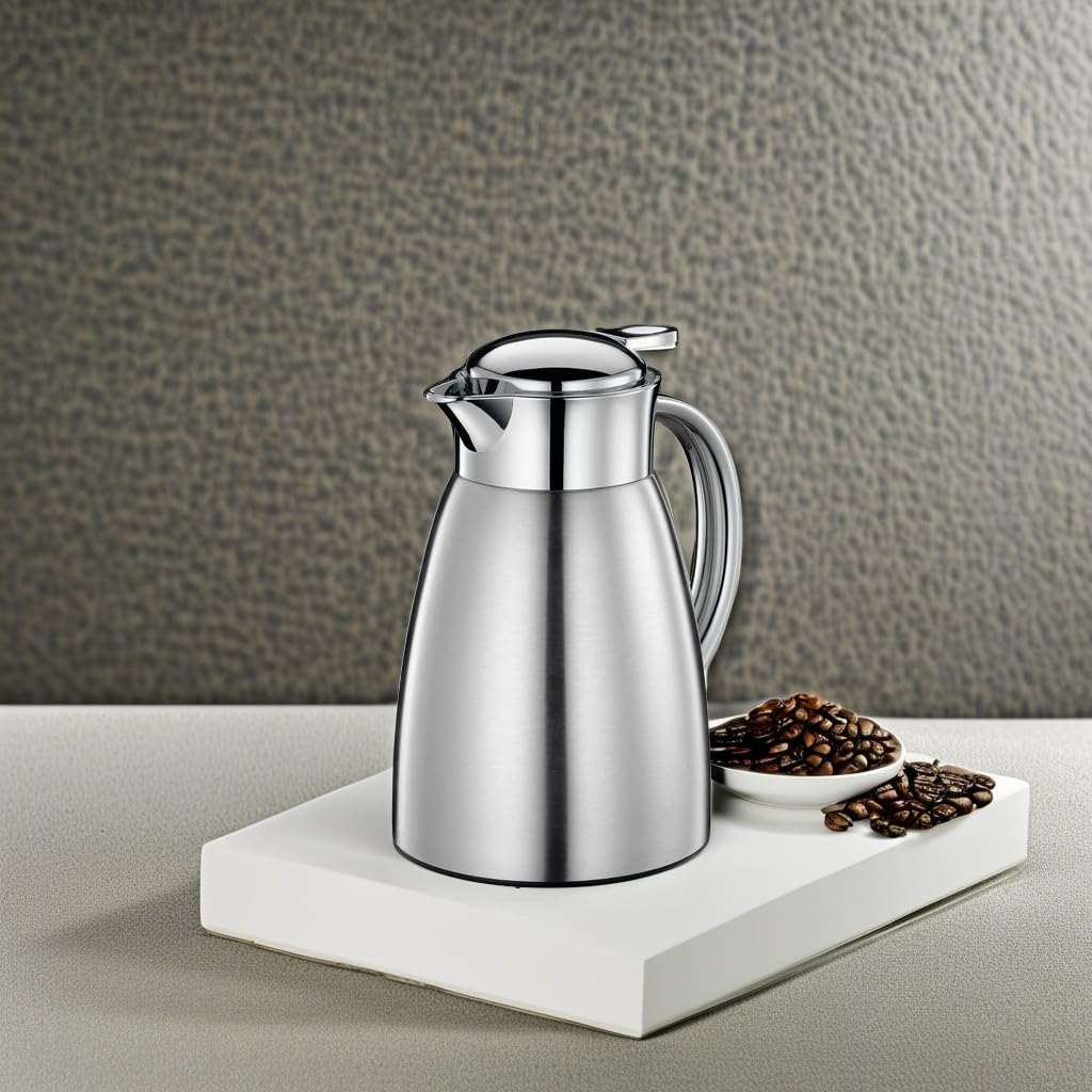 Cilio Jarra de café de acero inoxidable, 34 onzas, acero inoxidable cepillado, jarra térmica de doble pared y dispensador de bebidas aislado, dispensador de café