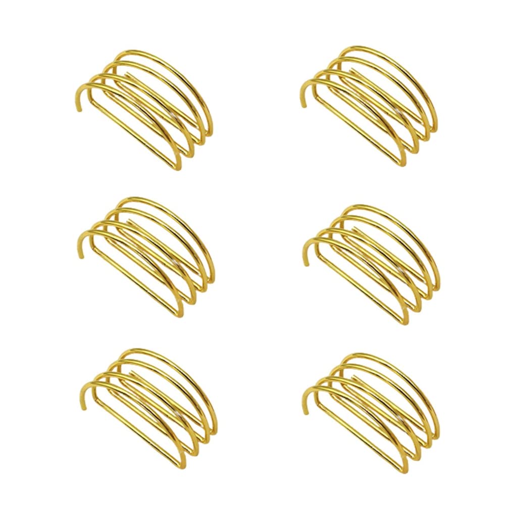 Reyin-Chhn As Show 6Pcs Gold Spiral Napkin Rings, Hollow D-Shaped Spring Metal Serviette Buckles, Semicircle Holders For Banquet Holiday Family Table Decor