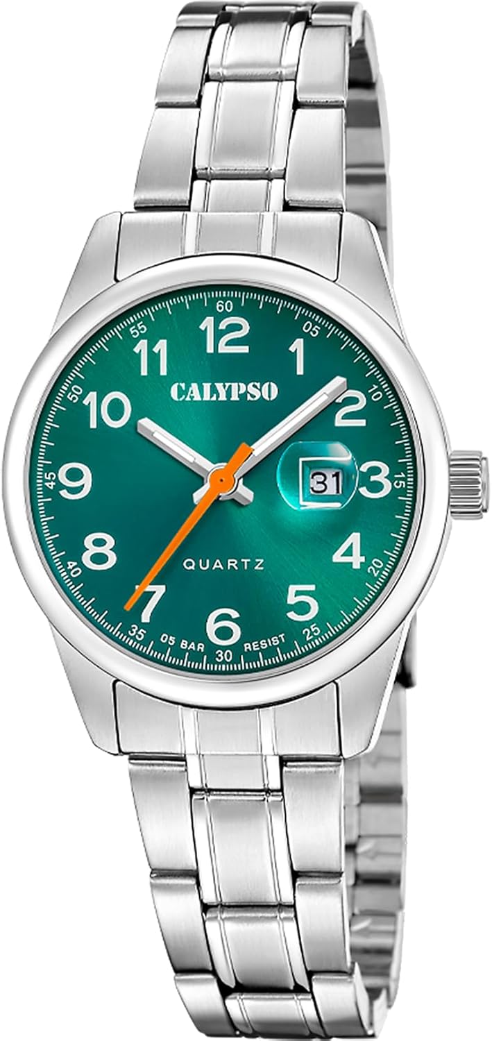 Calypso Women’s Analogue Watch 316L Stainless Steel Silver – Quartz Movement – High Resistance Mineral Glass – Waterproof 5 ATM – Calendar K5873/5 – Basic