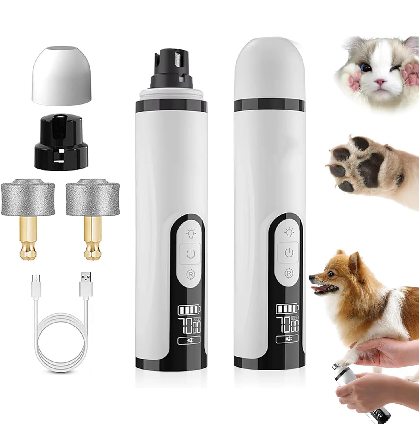2025 Upgraded Silent Groom Pro Dog Nail Grinder, Quick USB Charge with Replacement Grinding Heads, Electric Dog Nail Trimmer Painless Paws Grooming & Smoothing Tool (1PCS+1 head)