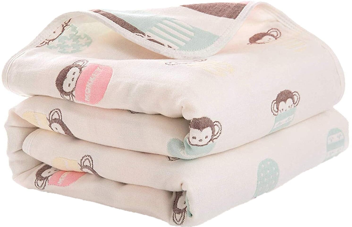 SYGA Baby’s 6 Layer Muslin Cotton Stroller Cover Swaddle Wrap Receiving Blanket (110, Monkey)