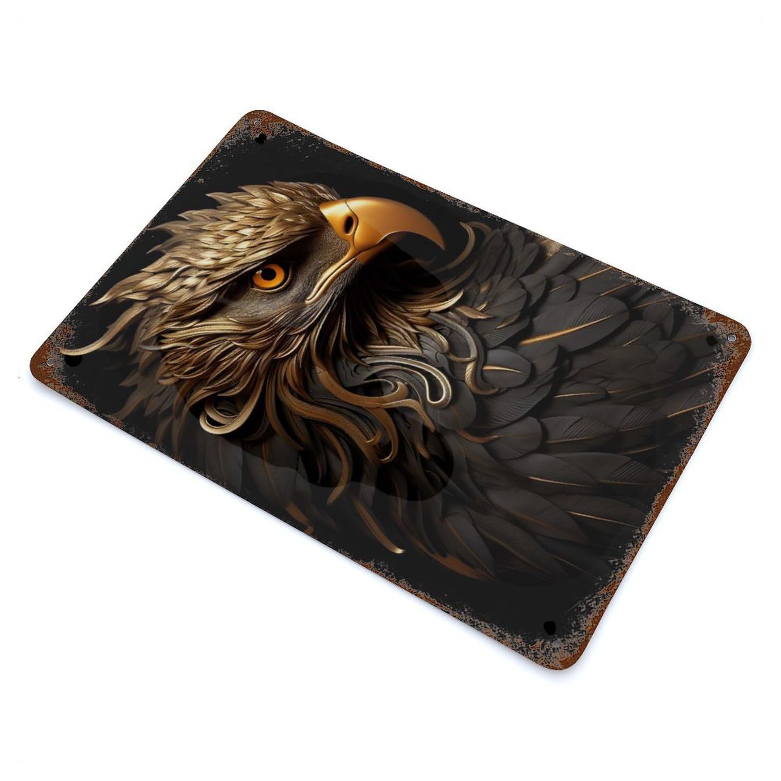 Black And Gold Eagle Weathered Tin Sign 11.8"x7.9", Novelty Wall Decor for Garage, Pub Or Kitchen