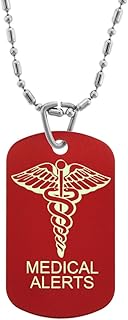 GIFTS INFINITYÂ® Custom Engraved Personalized Medical Alert ID Dog Tag, Pendants, Necklace (Red)