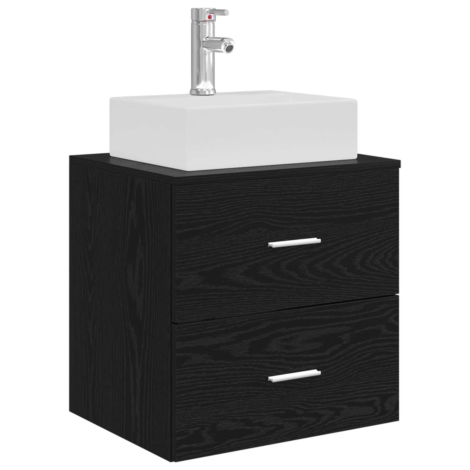 Vidaxl Blackoak Wall-Mounted Sink Vanity Black Oak 49.5 X 41 X 62.5 Cm, Modern Bathroom Sink Vanity, Space-Saving Storage, Wall-Mounted Organizer, Engineered Wood For Stylish Home Interior
