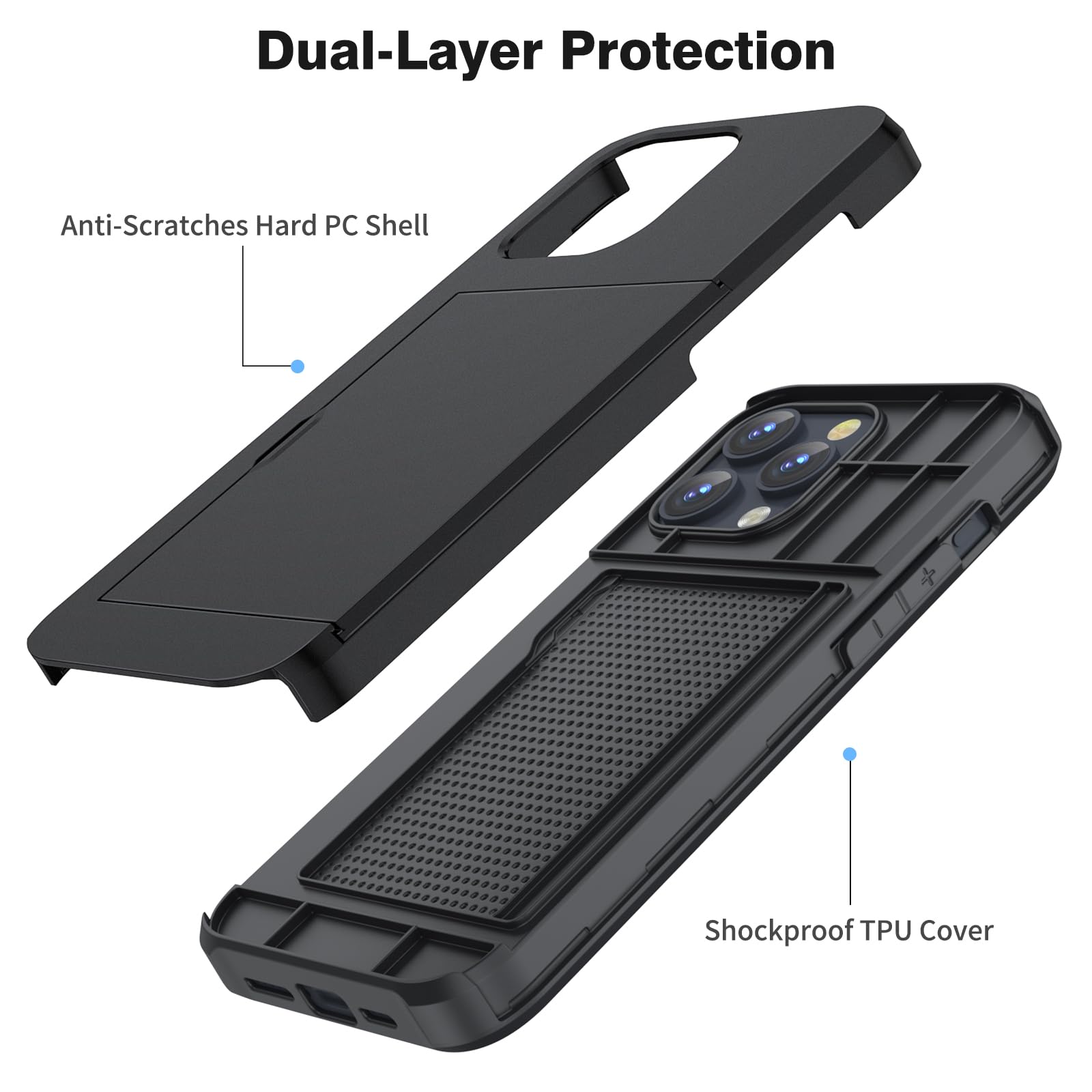 moex Custodia per Apple iPhone 15 Pro, con scomparto per carte di credito, funzione leggio, in pelle PU di alta qualità, con pellicola protettiva, colore: blu
