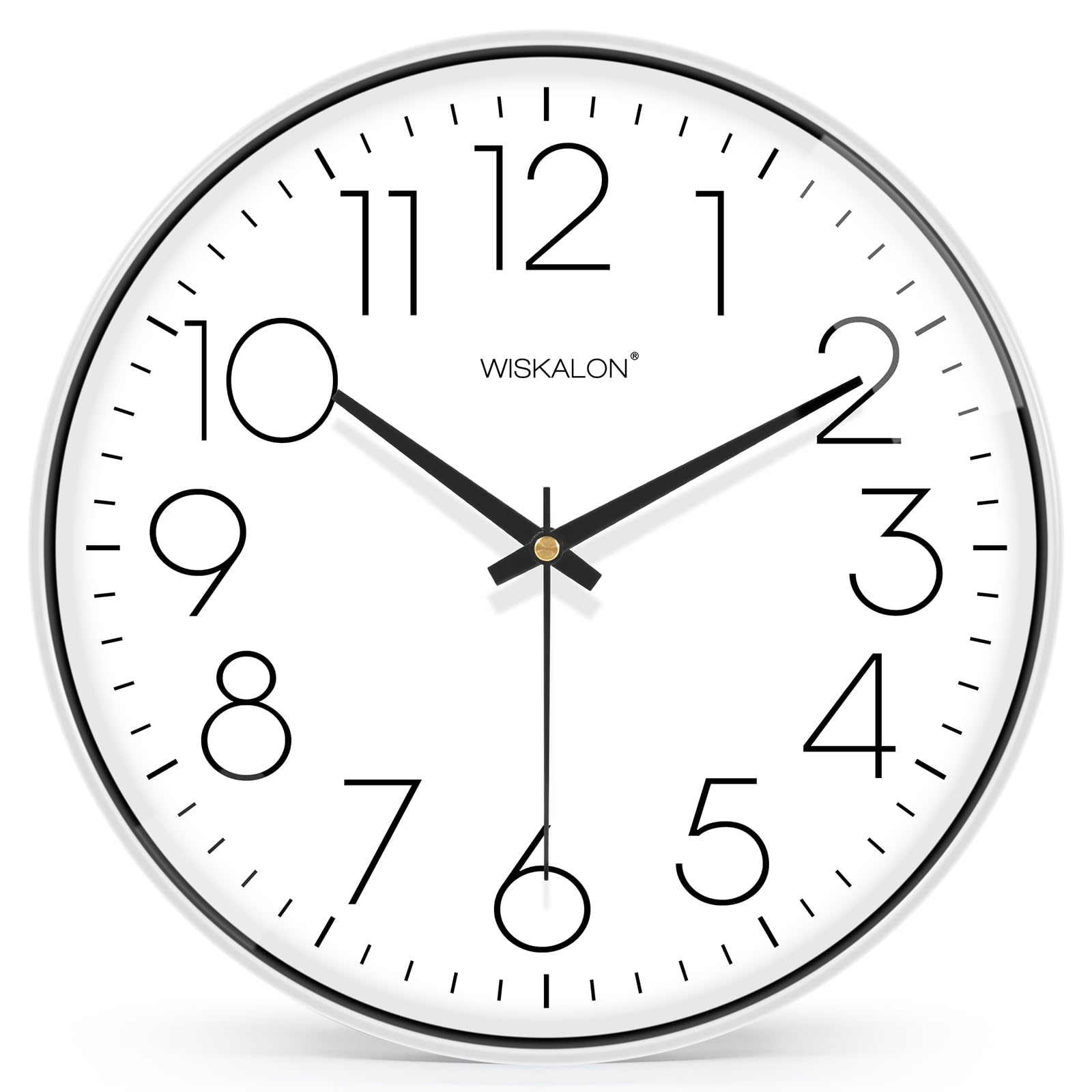 WISKALON 掛け時計 シンプル 壁掛け時計 見やすい 静音 連続秒針 壁掛け 時計 おしゃれ スリム 非電波 クォーツクロック 直径25cm 10インチ（ホワイト枠）