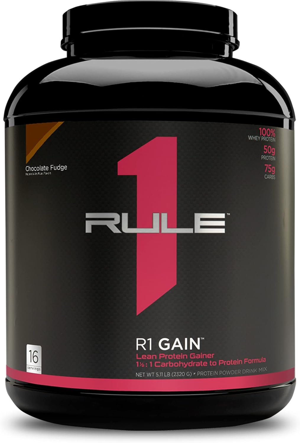 Rule One Proteins, R1 Gain - Chocolate Fudge, High-Protein Lean Gain Formula with 50g All-Whey Protein (Primarily Isolate), Over 500 Calories, 75g Carbs, Under 6g of Fat, 5 Pounds, 16 Servings