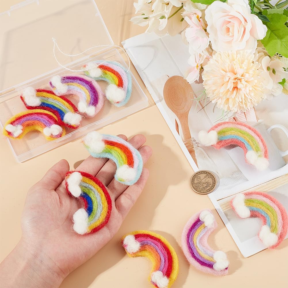 SUNNYCLUE 1 Box 10Pcs 5 Colors Rainbow Felt Wool Craft Felting Bulk Colorful Rainbows Cloud Shaped Pompom Bag Ornaments Mini Felts for School Classroom Home Handmade DIY Hanging Decoration Crafts Gift image 3