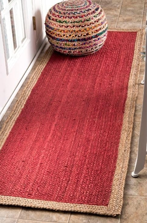 2.6x4 Ft Inner Red with Natural Jute Rug Combining eco-Friendly Craftsmanship, Durable Handwoven Texture and Farmhouse décor Charm to Enhance Living Rooms, bedrooms, Dining