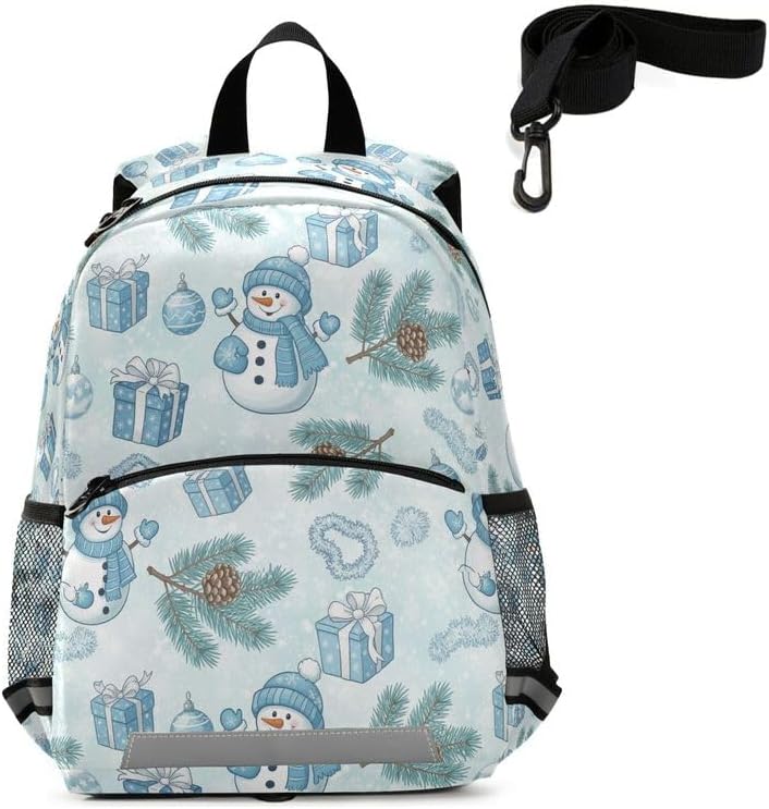 QUGRL Winter Snowman Gifts Toddler Backpack for Boys Girls Christmas Kids School Backpack with Chest Strap Leash Preschool Schoolbag Nursery Kindergarten Bag for Daycare Travel Hiking School