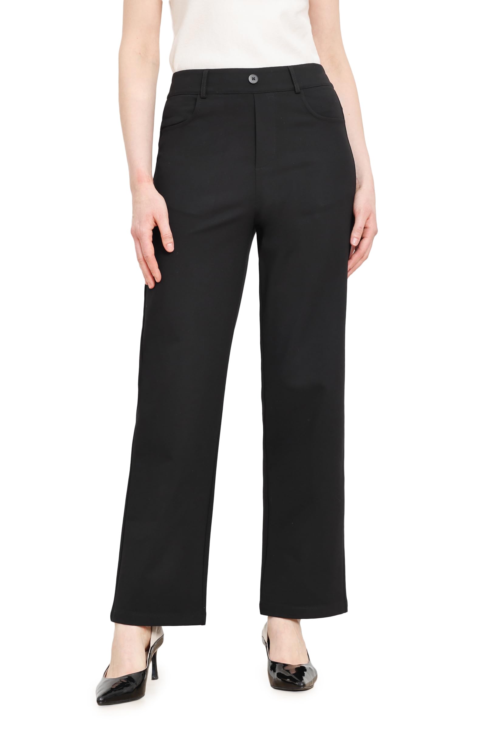 Work Pants Women Dress Pants High Waisted Stretchy Straight Leg Trousers Business Casual Pull On Slacks with Pockets