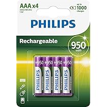 PHILIPS Batterie AAA – Batterie Ricaricabili HR03 – NiMH 1,2V – 1000 Ricariche – 950mAh