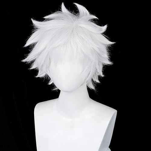Miniatura 4 de COSPLAZA Cosplay peluca corta blanca plateada esponjosa masculina anime show Halloween fiesta pelucas de pelo