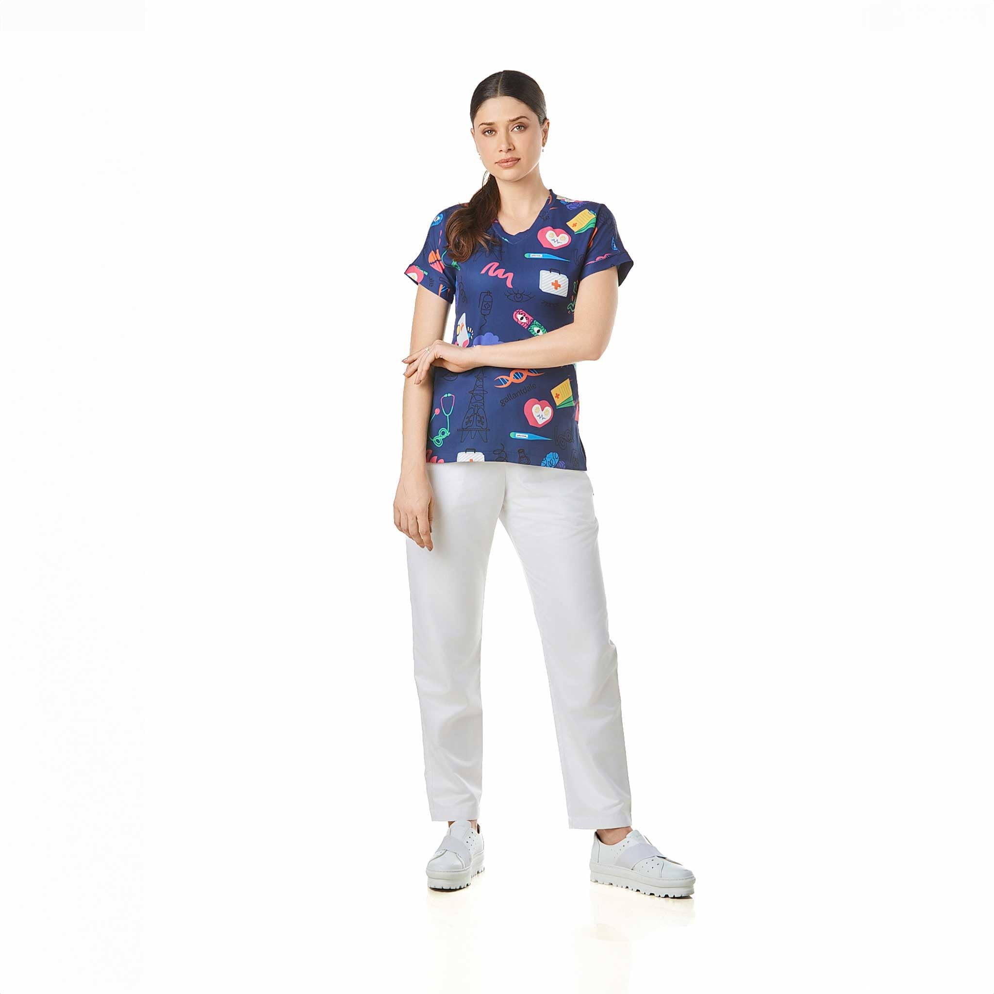 Kasack Sanitär District Damen Scotland Bloom Chlor Robuste Jacke Uniform Sanitär Arbeitskleidung Medical Doctor Tierarzt Zeichnungen Marineblau, marineblau, Small-Medium