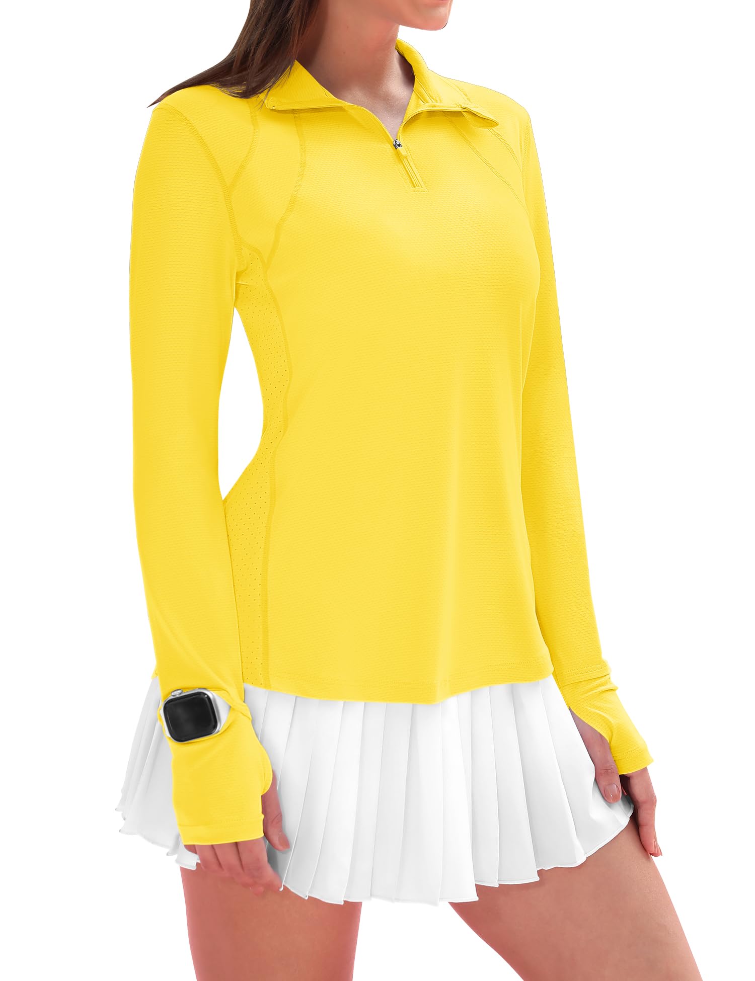 IECCPWomens Long Sleeve Golf Shirts Sun Protection 1/4 Zip Pullover Summer Quick Dry Athletic Hiking Running Workout Tops