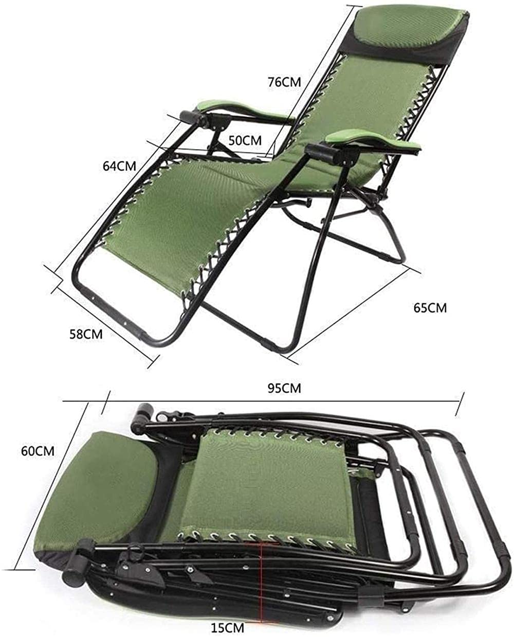 SdneNest - Tumbona reclinable reclinable de gravedad cero para patio, silla de jardín reclinable para exteriores, plegable, portátil, compatible con balancines verdes de 200 kg