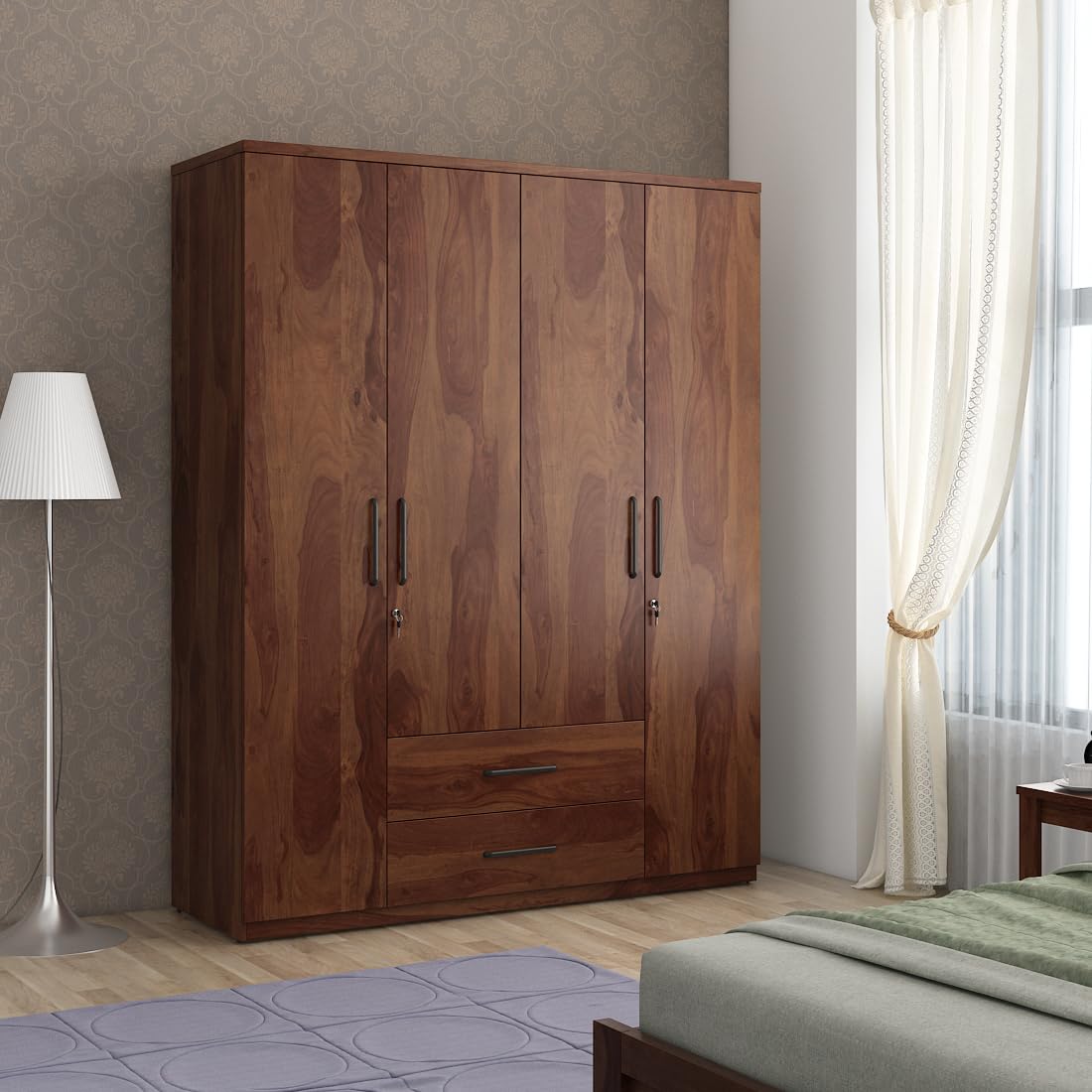 Spacewood Lauren Wardrobe | 3 Year Warranty | Almirah, Cupboard, Almari, 4 Door Wardrobe, 4 Drawer (2 Lock Drawer) and 2 Hanging Space & 1 Internal Locker|Engineered Wood| Sheesham-image-17