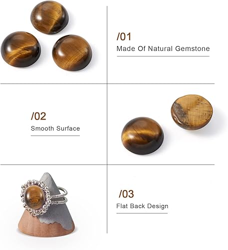 Miniatura 7 de 50 piezas de cabujones de piedras preciosas de 0.472 in, cuentas de piedra semicirculares sin agujero, ojo de tigre natural, piedra curativa, cúpula