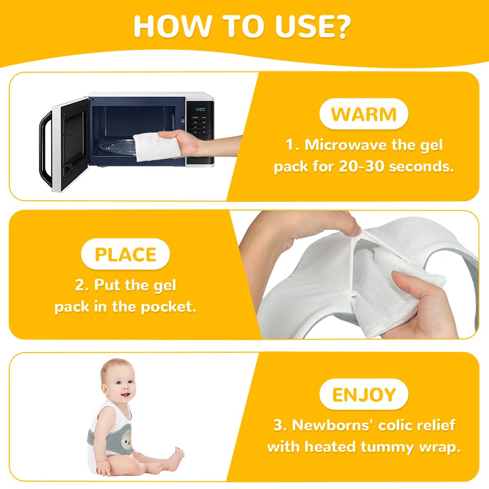 Vicloon Bouillotte Bebe Anti Colique, Ceinture Chauffante Micro, Doublure en Natural Argile, Chaud & Froid, Lavable, pour Soulager Les Douleurs Abdominales et Les Ballonnements-Pingouin