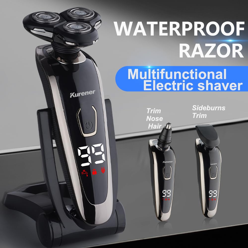 4D Floating Electric Shaver for Men with Trimmers and Face Cleaning Brush