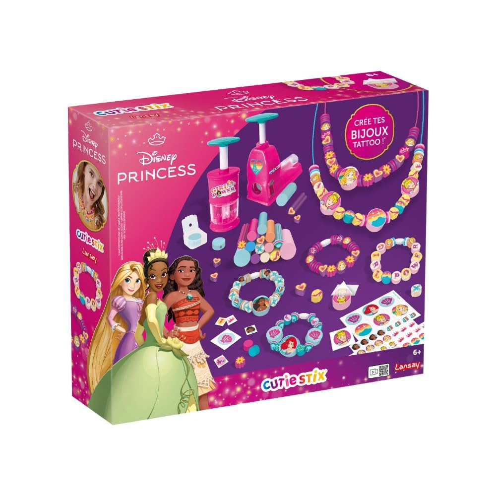 Lansay - CUTIE STIX - Set Disney Princess - Kit Création Bracelets - Crée des Perles avec des Bâtonnets Souples - Découpez et Personnalisez Vos Bijoux - Loisir créatif - Pour Enfants Dès 6 ans