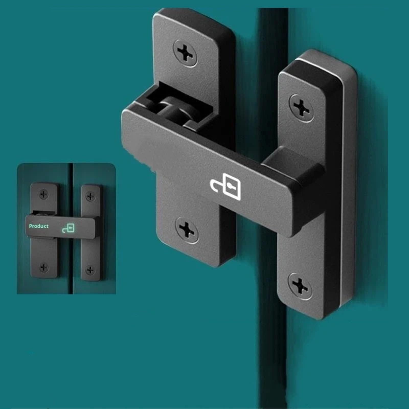 Pestillo de seguridad for interior, cerradura puerta sin perforar, hebilla corredera baño, a presión, habitación montada en superficie, 2 uds Para Cocina Baño