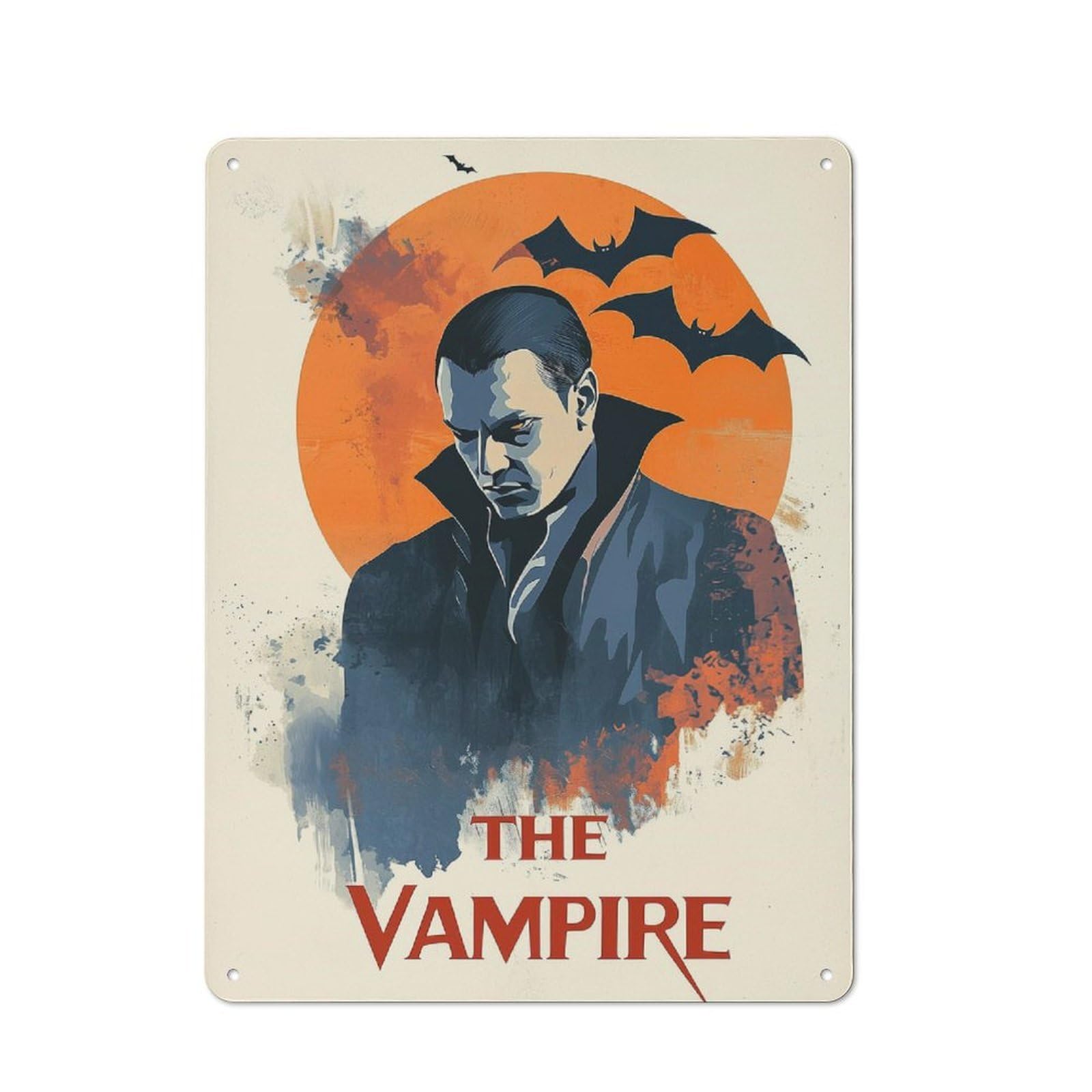 Junmoney Halloween The Vampire Decorative Metal Plaque 40X30cm, Garage Style Shed Wall Plaque For Workshop, Basement, Shed Or Games Room