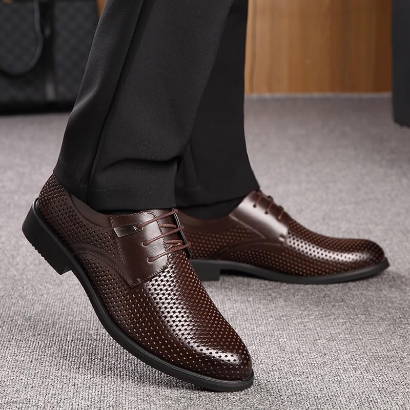 Men's Summer Breathable Cutout Formal Dress Shoes Retro Oxford Lace-Up Casual Derby Shoes2